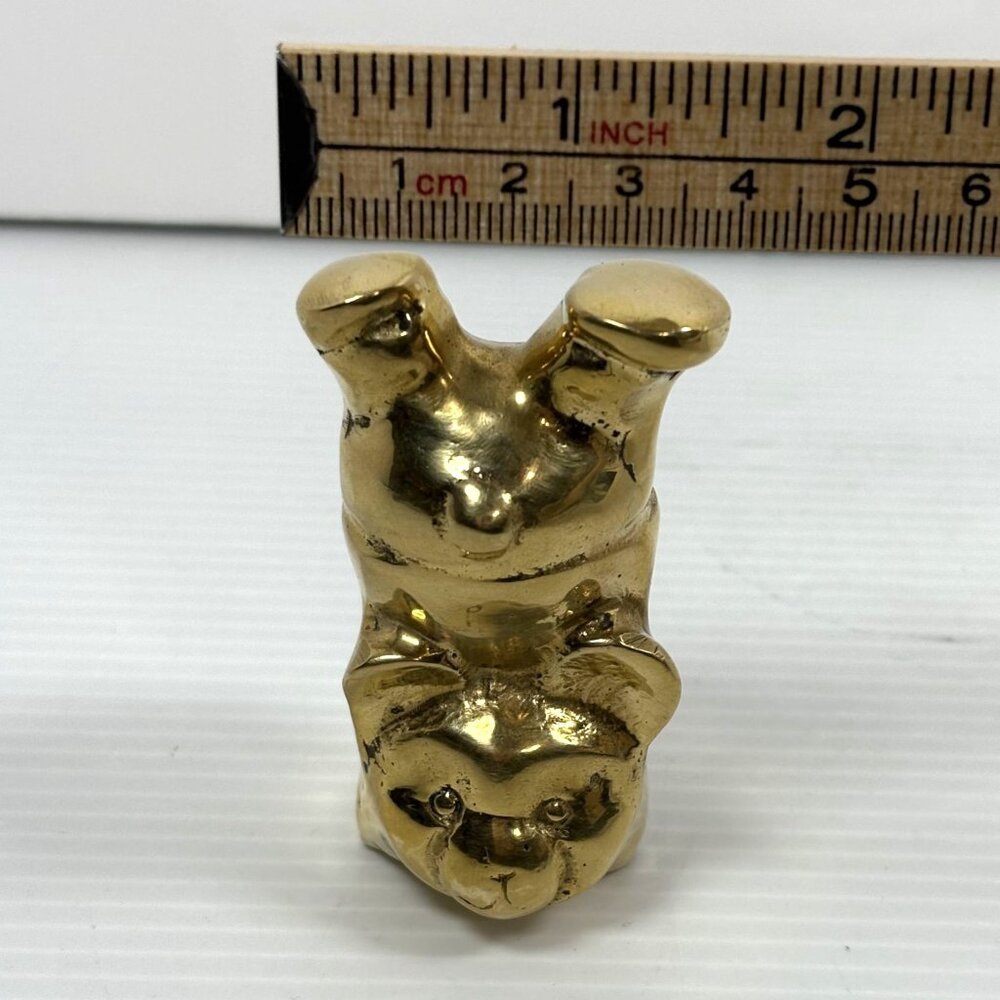 Solid Brass Bear Figurine Handstand Pose Vintage Decor 3.25" Tall Nursery Gift - Picture 5 of 6